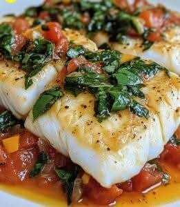 Pan-Seared Mediterranean Cod with Tomato Basil Sauce