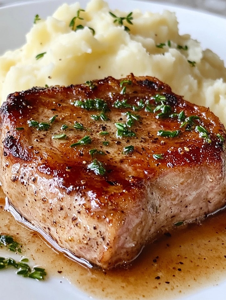 Garlic Butter Pork Chops with Mashed Potatoes