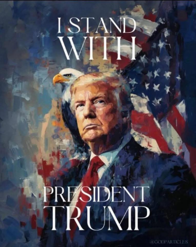 The image depicting a strong, artistic portrayal of former President Donald Trump conveys a clear message of support. It features iconic imagery, like the American flag and an eagle, which are often associated with patriotism and national pride. Such visuals are commonly used in political contexts to evoke emotional responses and rally supporters. DETAILS IN COMMENT ⬇️