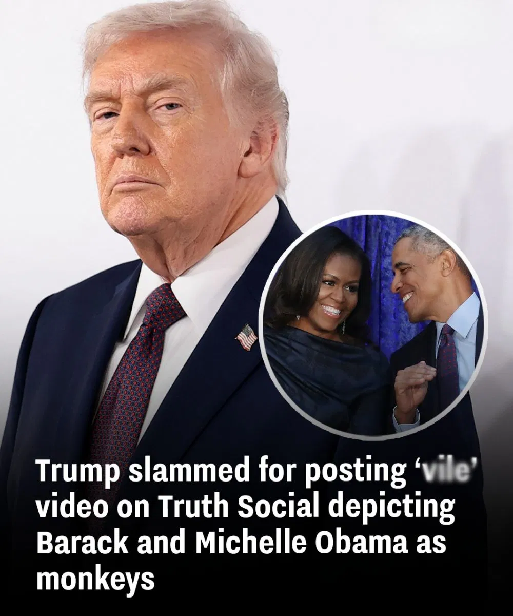 Trump slammed for posting ‘vi:le’ video on Truth Social depicting Barack and Michelle Obama as monkeys